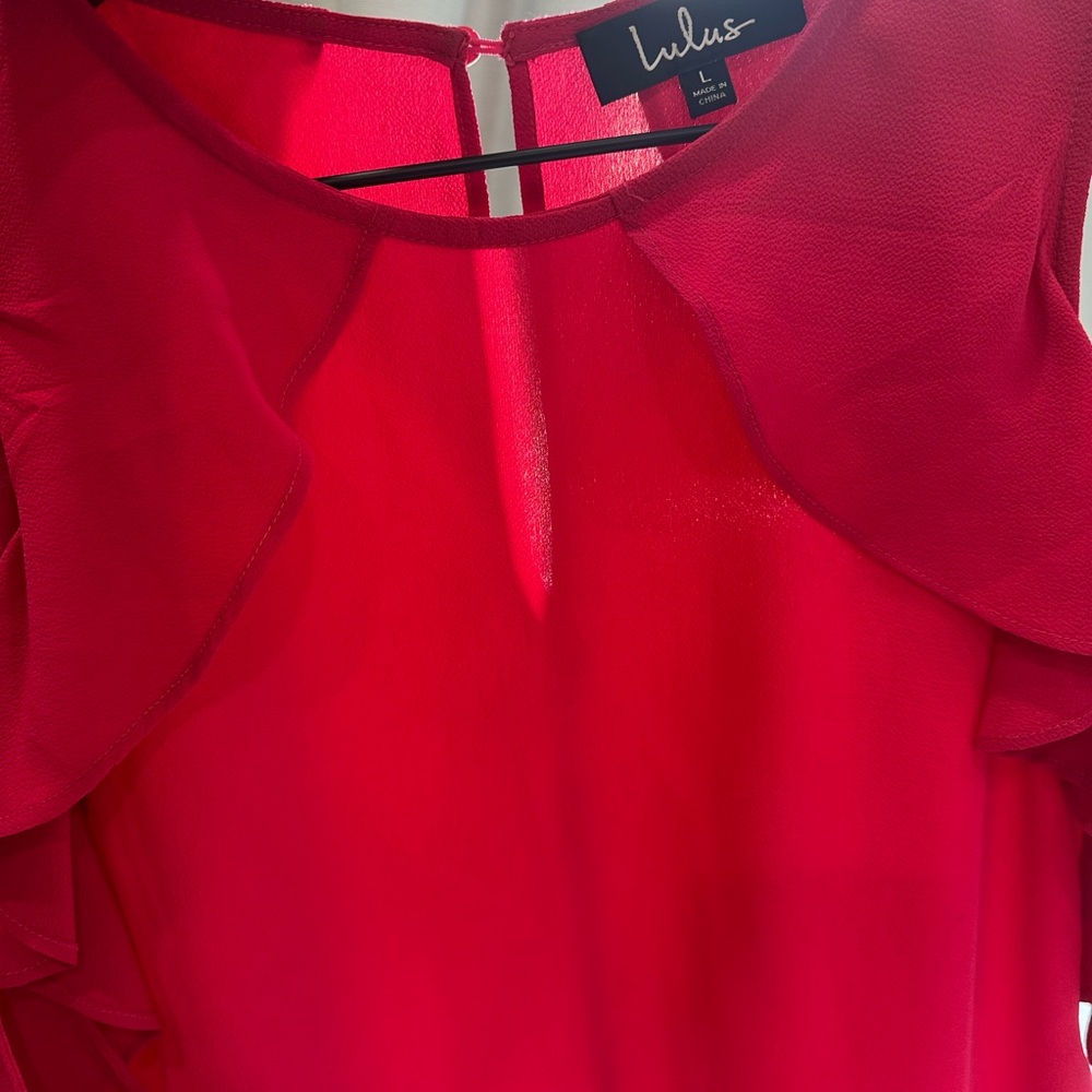 Lulu's Vibrant Pink Cold Shoulder Blouse - Picture 5 of 7